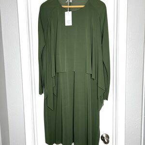 COS NWT Flowy Long Sleeve Shift Dress Womens Large Green Layered Jersey
